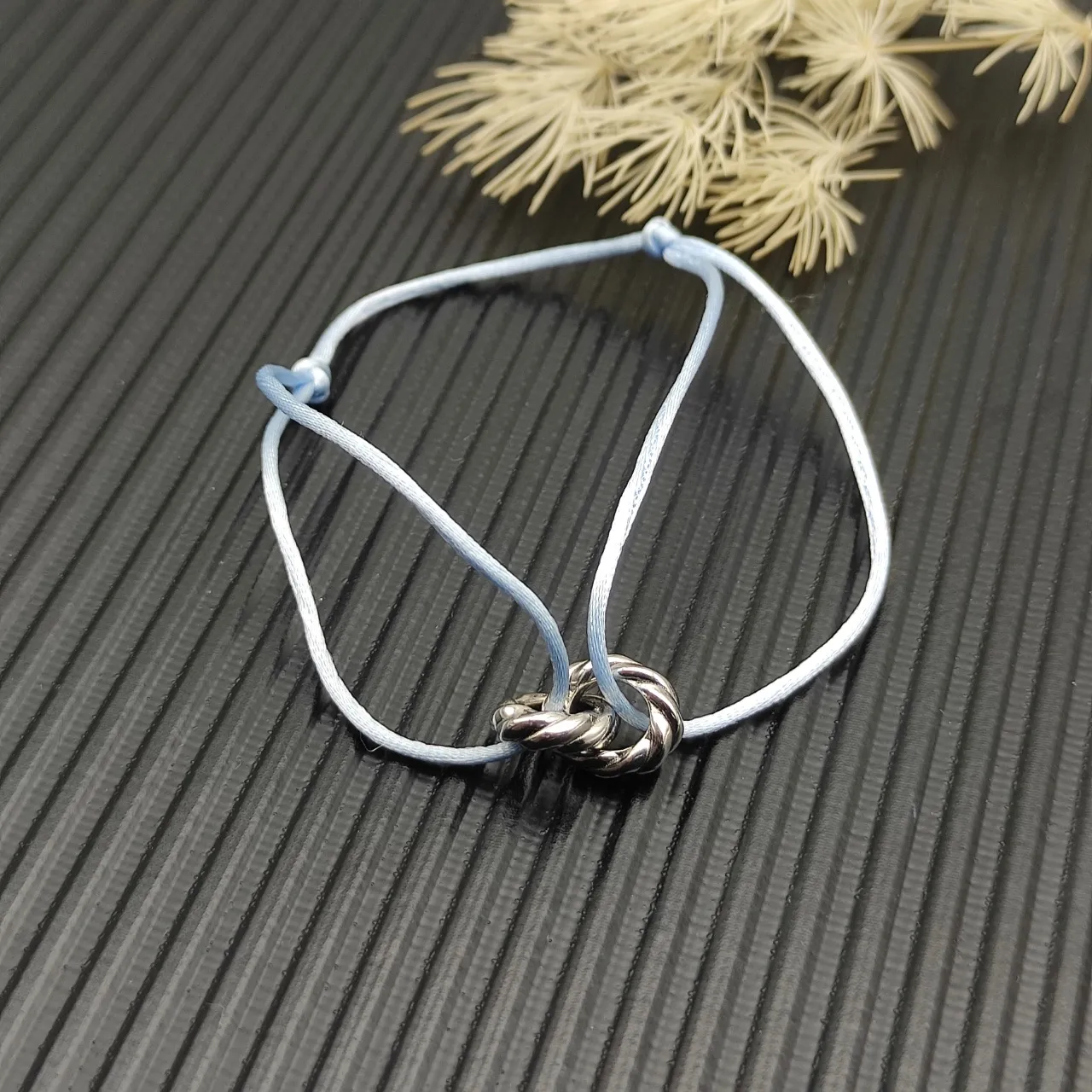 David Yurman Knot Charm Blue Silver Twisted Adjustable Cord Bracelet 5