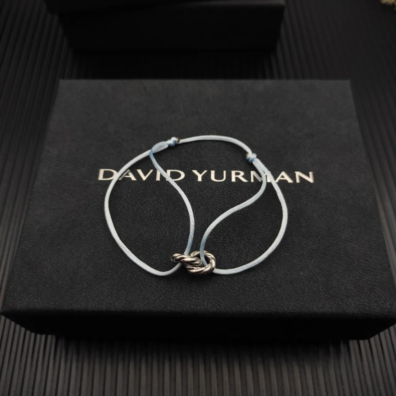 David Yurman Knot Charm Blue Silver Twisted Adjustable Cord Bracelet 8