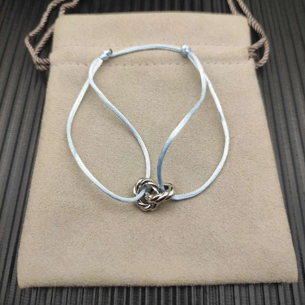 David Yurman Knot Charm Blue Silver Twisted Adjustable Cord Bracelet 10