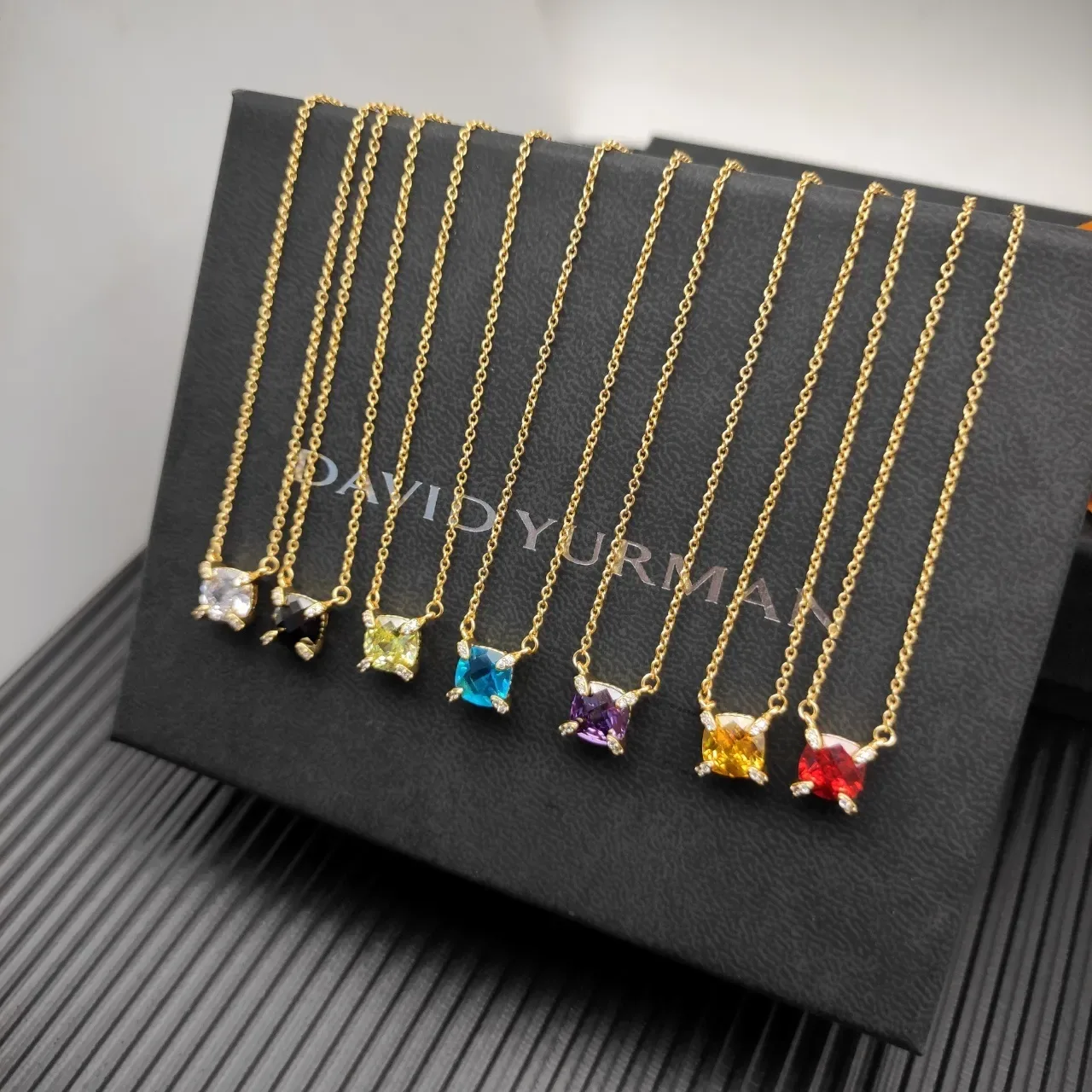 David Yurman Purple Gold Chain Cushion-Cut Gemstone Necklace 2