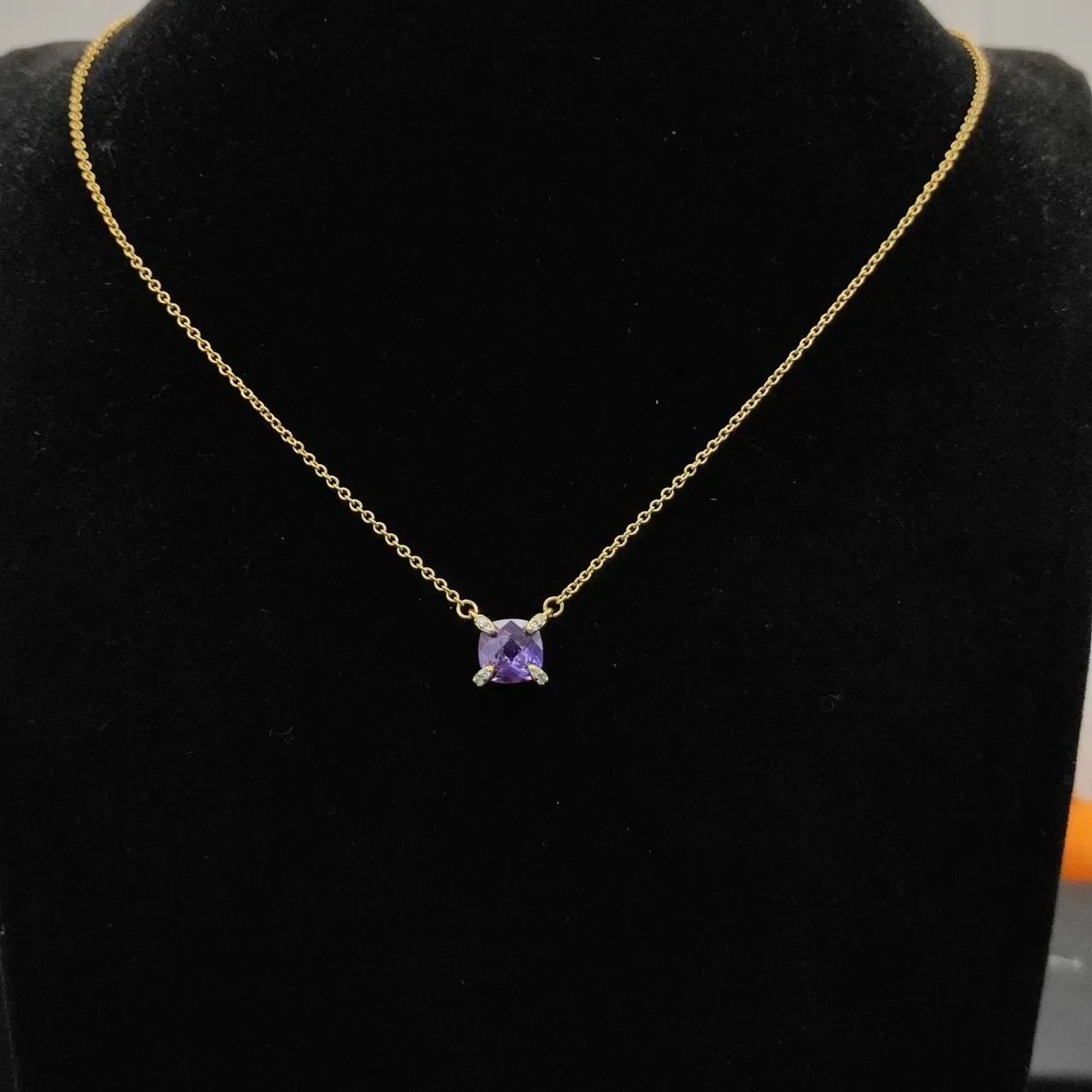 David Yurman Purple Gold Chain Cushion-Cut Gemstone Necklace 3
