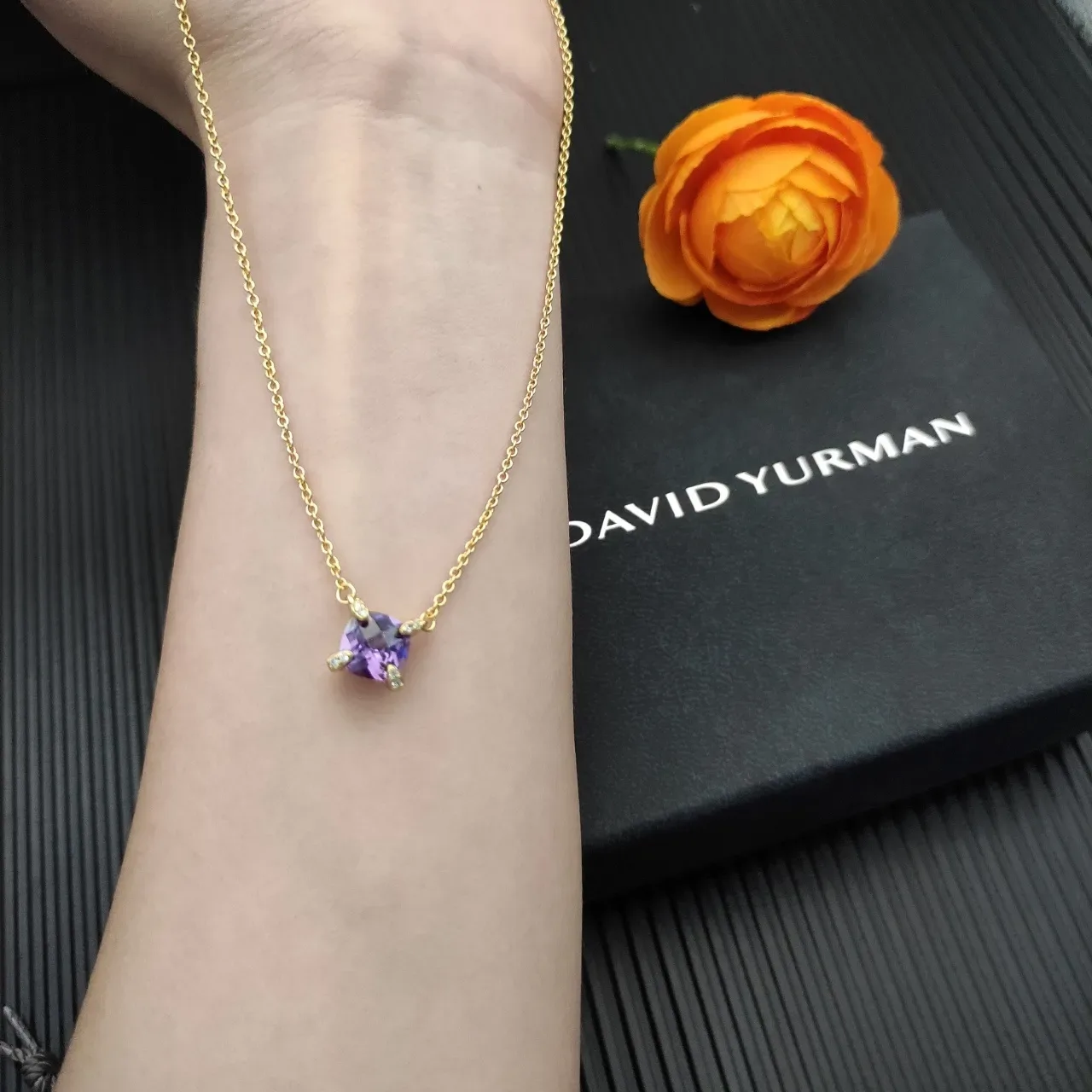 David Yurman Purple Gold Chain Cushion-Cut Gemstone Necklace 4