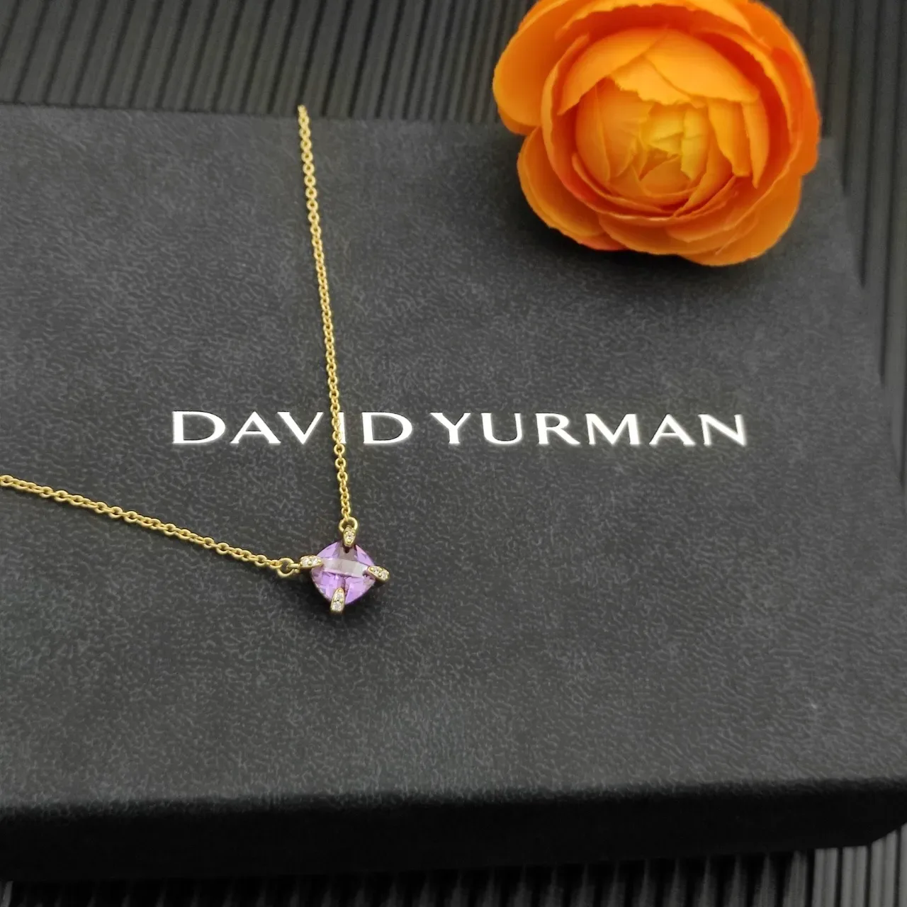 David Yurman Purple Gold Chain Cushion-Cut Gemstone Necklace 5