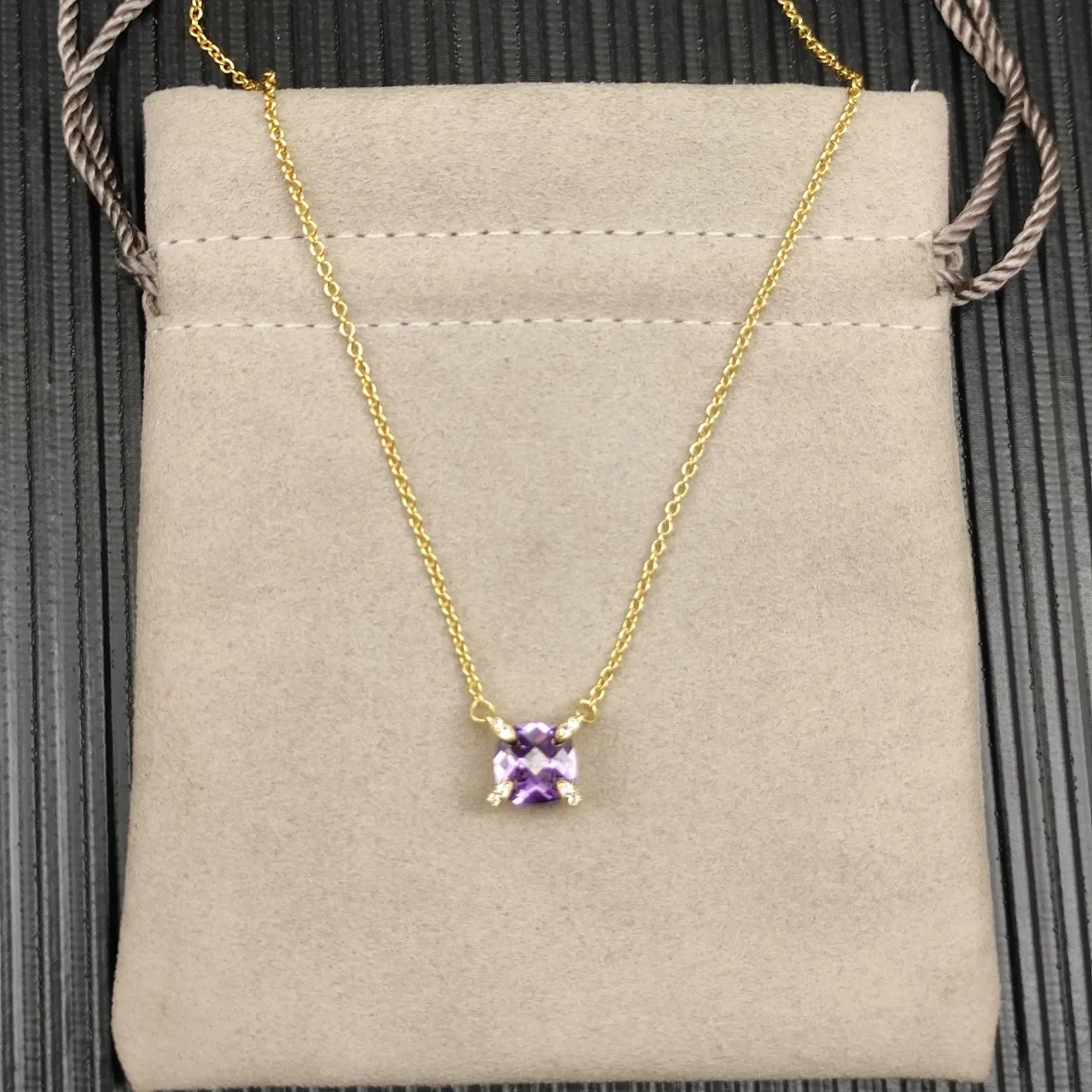 David Yurman Purple Gold Chain Cushion-Cut Gemstone Necklace 6