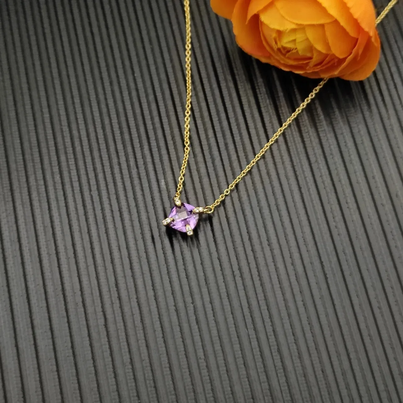 David Yurman Purple Gold Chain Cushion-Cut Gemstone Necklace 7