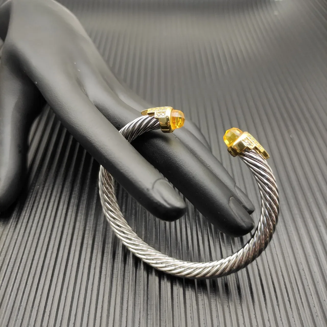 David Yurman Silver Gold Twisted Cable Two-Tone Metal Bracelet 3