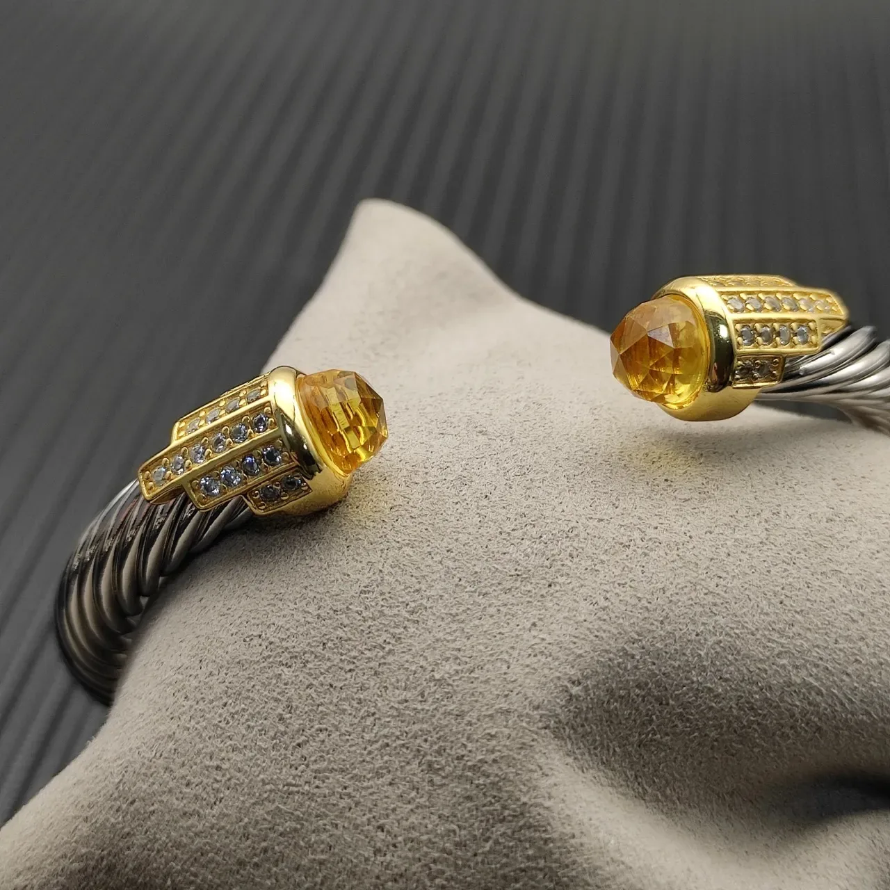 David Yurman Silver Gold Twisted Cable Two-Tone Metal Bracelet 5