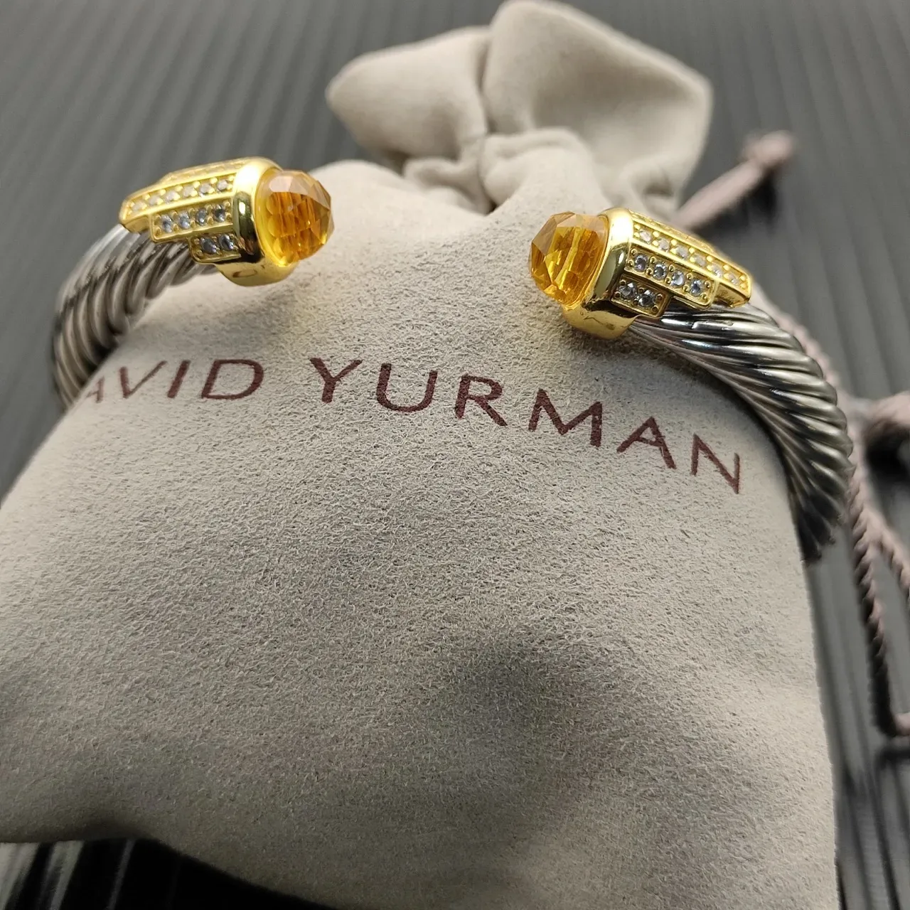 David Yurman Silver Gold Twisted Cable Two-Tone Metal Bracelet 6