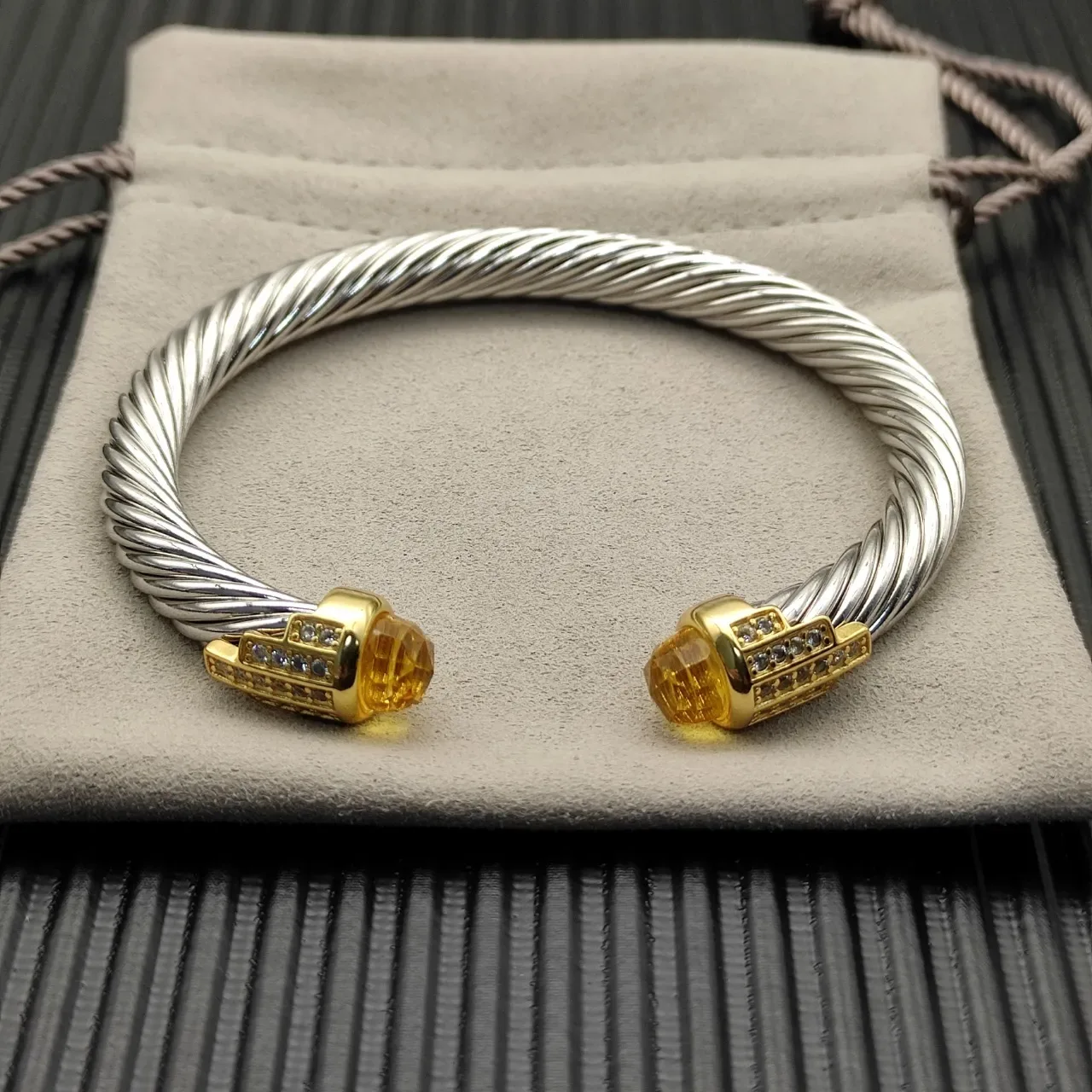 David Yurman Silver Gold Twisted Cable Two-Tone Metal Bracelet 8