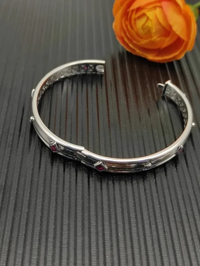 David Yurman Silver Red Polished Openwork Lattice Interior Bracelet 4