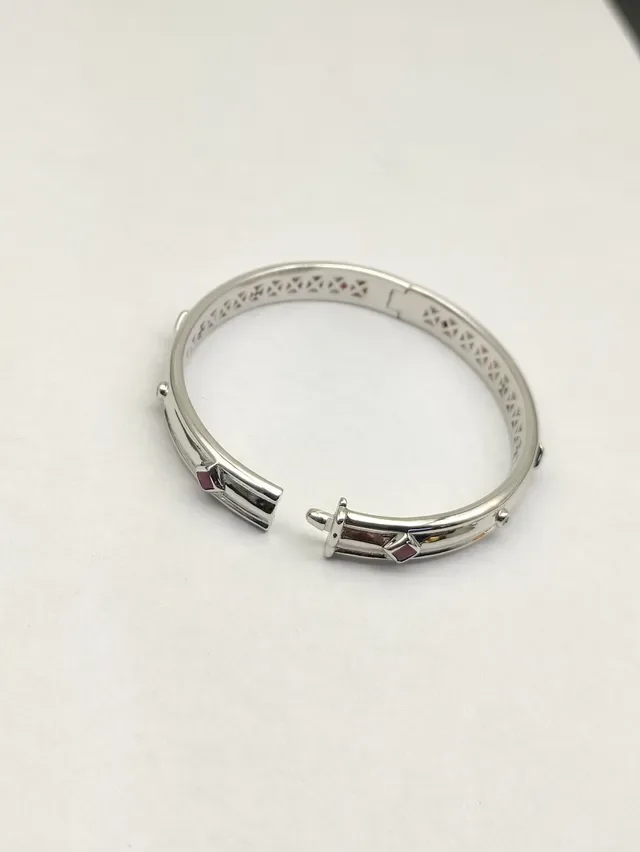 David Yurman Silver Red Polished Openwork Lattice Interior Bracelet 5