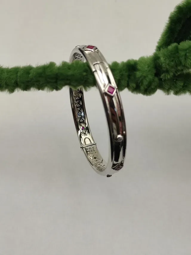 David Yurman Silver Red Polished Openwork Lattice Interior Bracelet 6