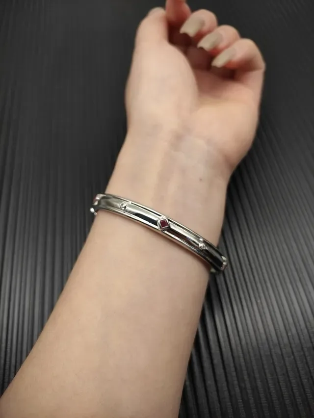 David Yurman Silver Red Polished Openwork Lattice Interior Bracelet 7