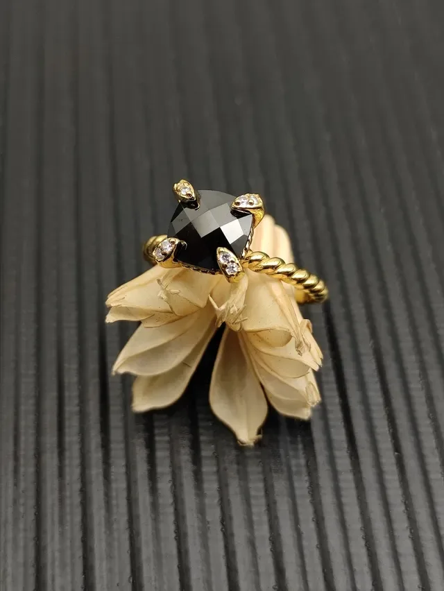 David Yurman Twisted Rope Black Gemstone Ring 6