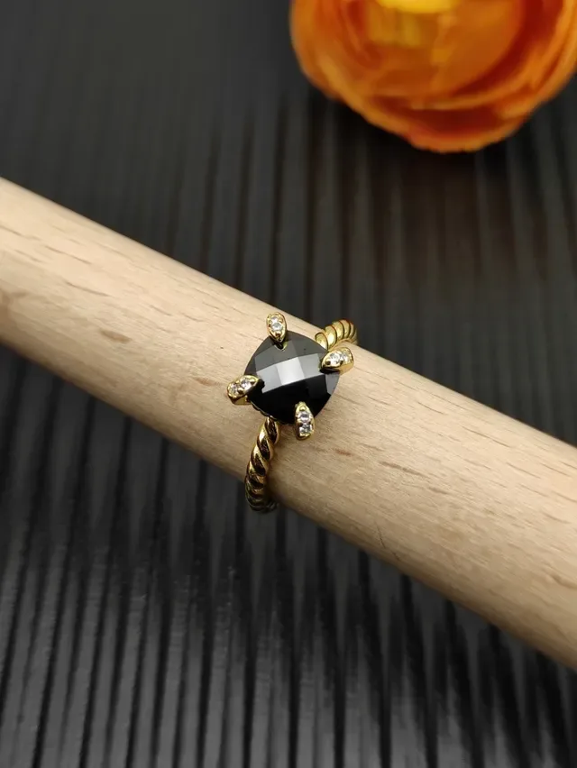 David Yurman Twisted Rope Black Gemstone Ring 8