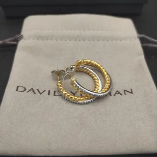 David Yurman Two-Tone Twisted Rope Pavé Hoop Earrings
