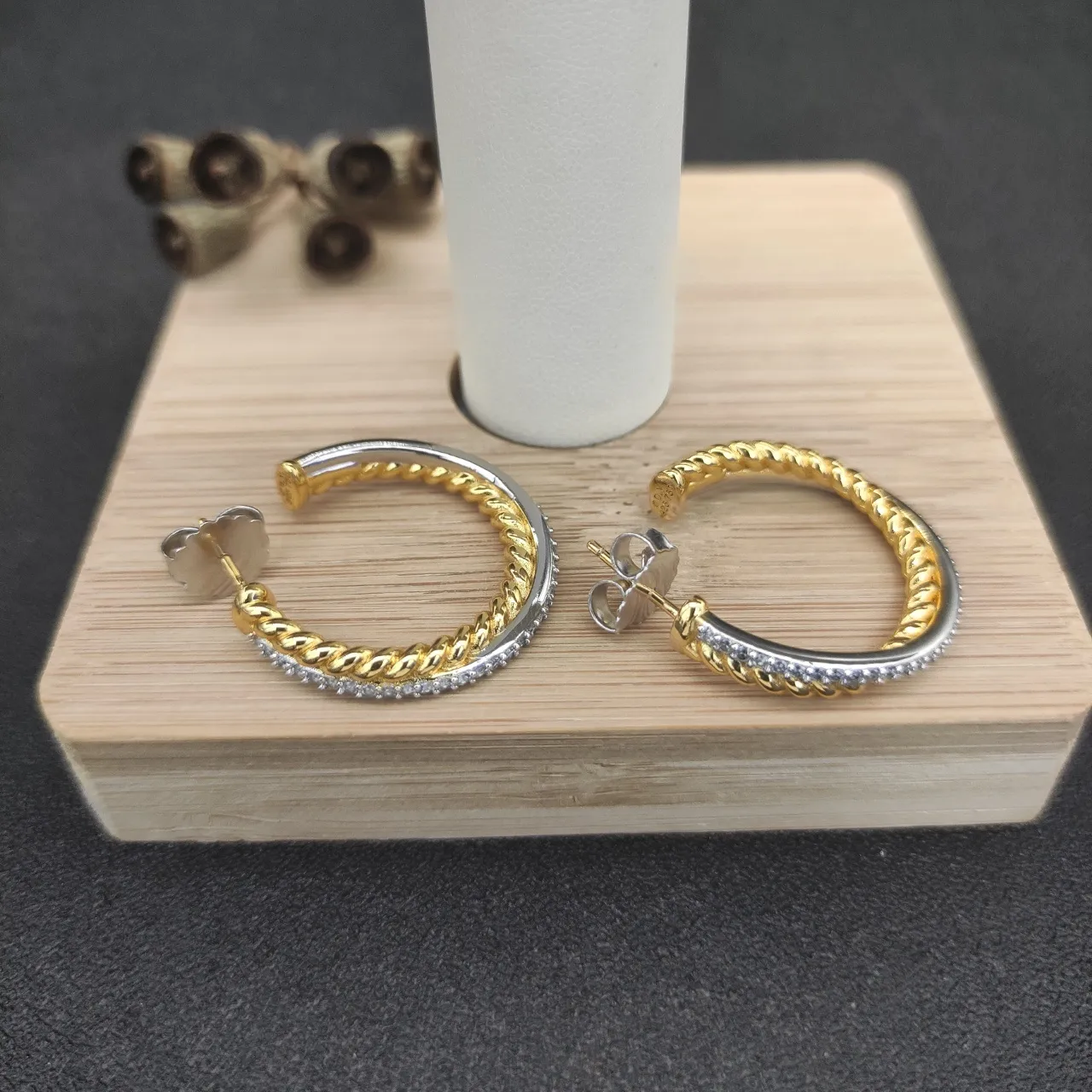 David Yurman Two-Tone Twisted Rope Pavé Hoop Earrings 3