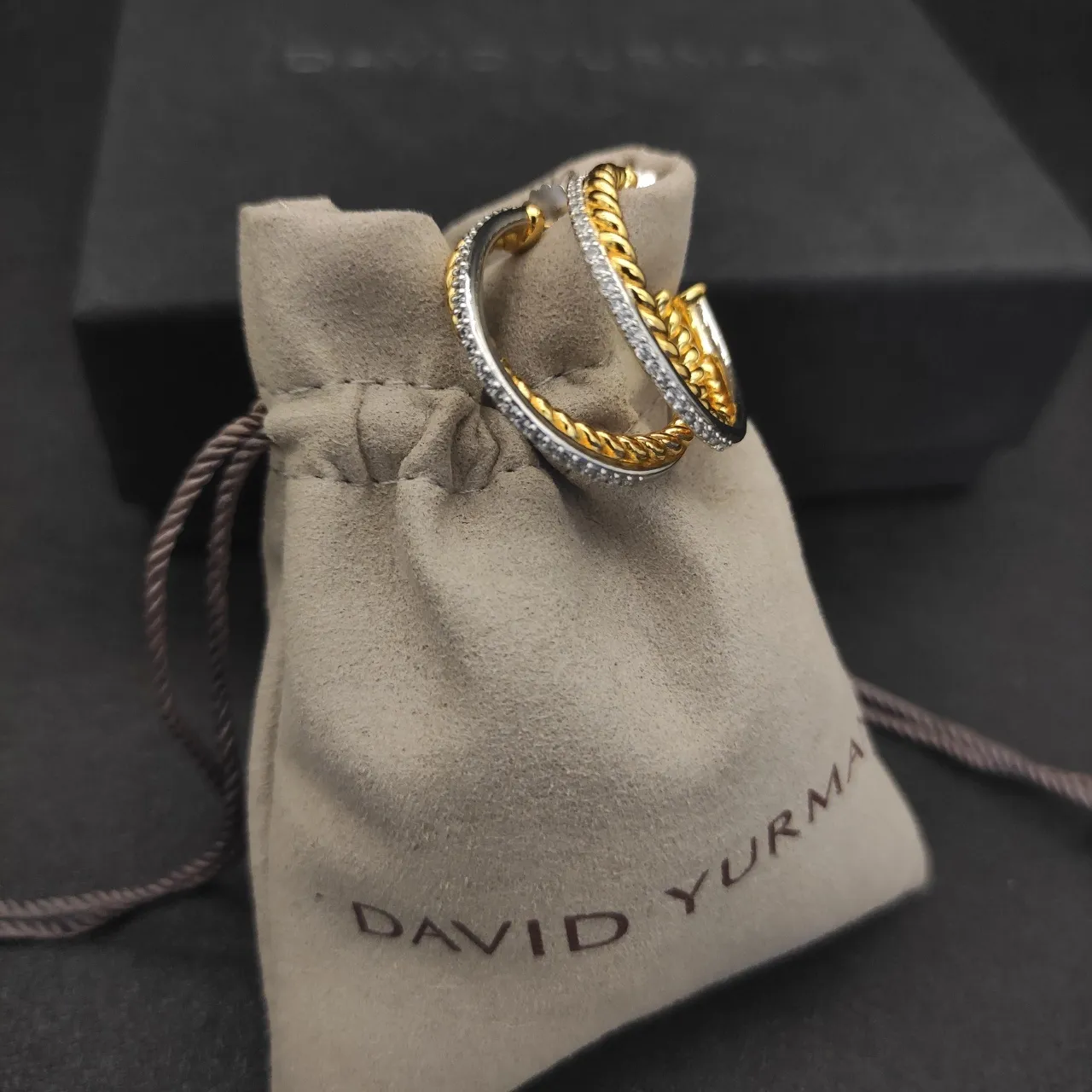 David Yurman Two-Tone Twisted Rope Pavé Hoop Earrings 4