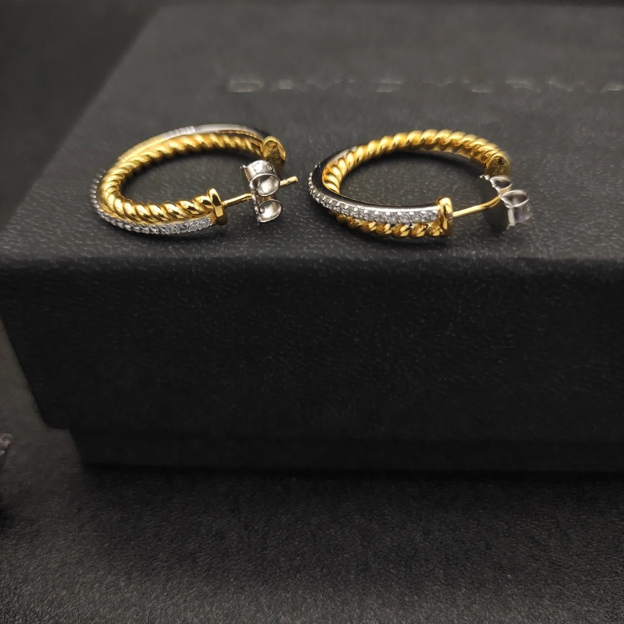 David Yurman Two-Tone Twisted Rope Pavé Hoop Earrings 5