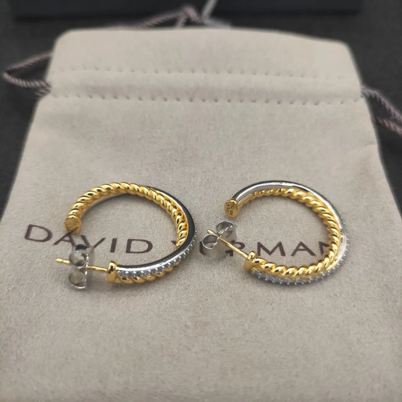 David Yurman Two-Tone Twisted Rope Pavé Hoop Earrings 6