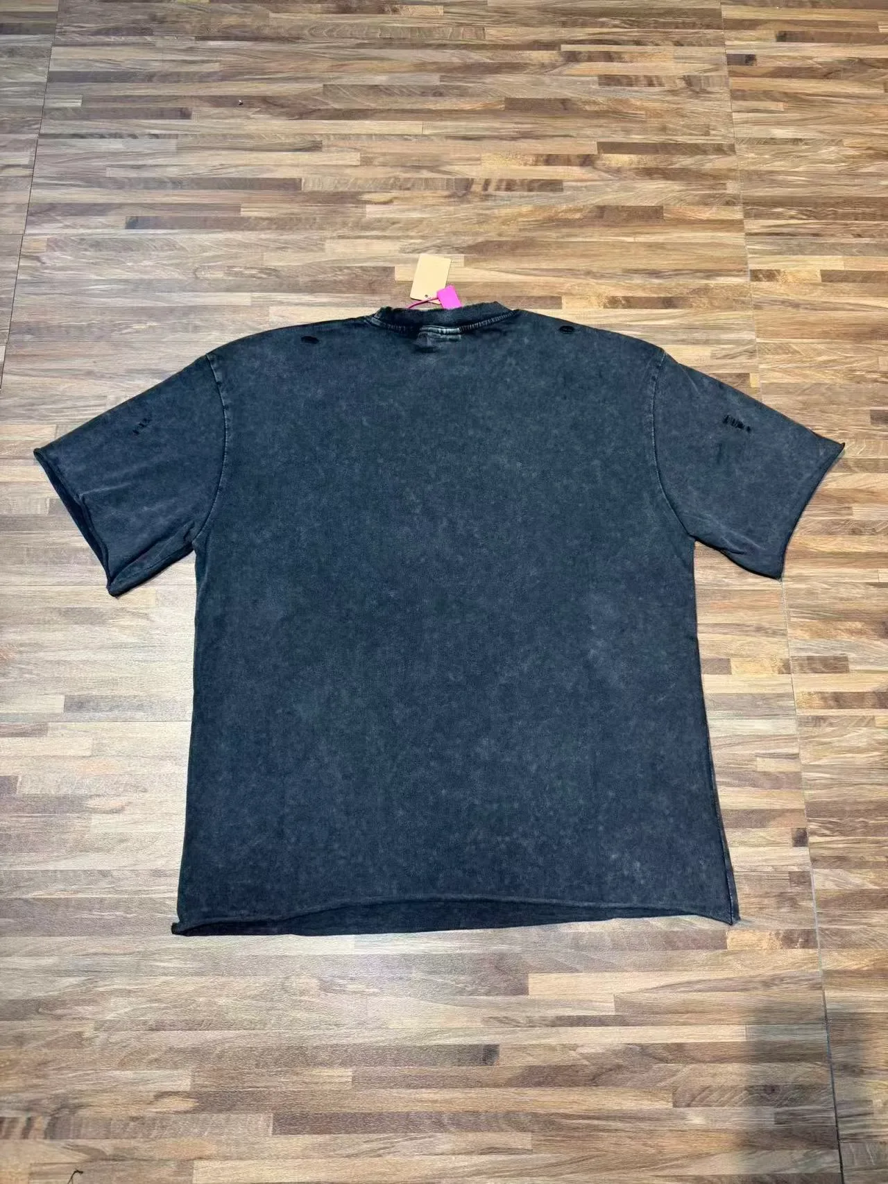 Distressed Black Acid-Wash Graphic Print T-Shirt 4