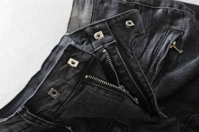 Distressed Black Motorcycle-Style Jeans 7