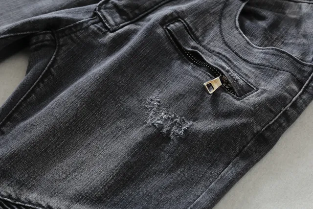 Distressed Black Motorcycle-Style Jeans 9