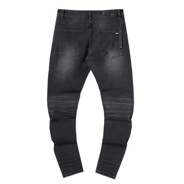 Distressed Embroidered Slim-Fit Black Denim Jeans 3