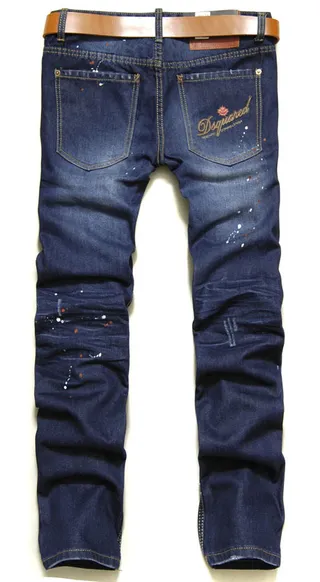 Distressed Paint-Splatter Slim-Fit Blue Jeans 4