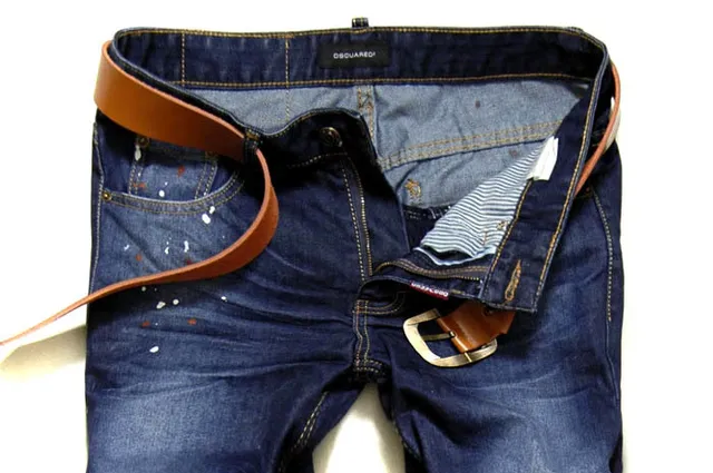 Distressed Paint-Splatter Slim-Fit Blue Jeans 5