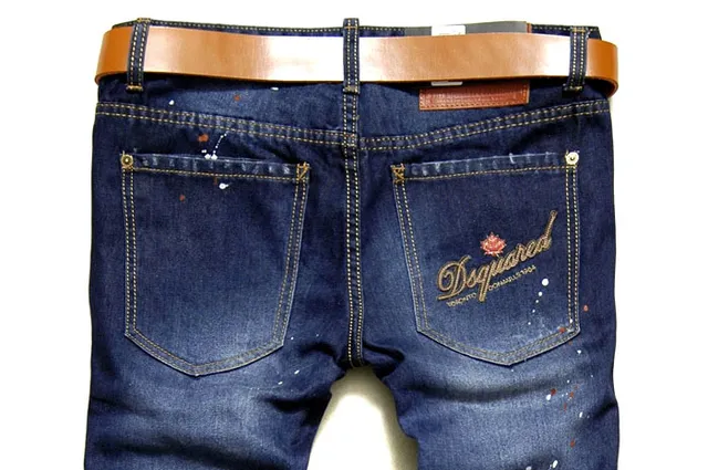 Distressed Paint-Splatter Slim-Fit Blue Jeans 8