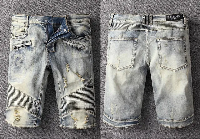 Distressed Panelled Knee Zip-Pocket Denim Shorts 2