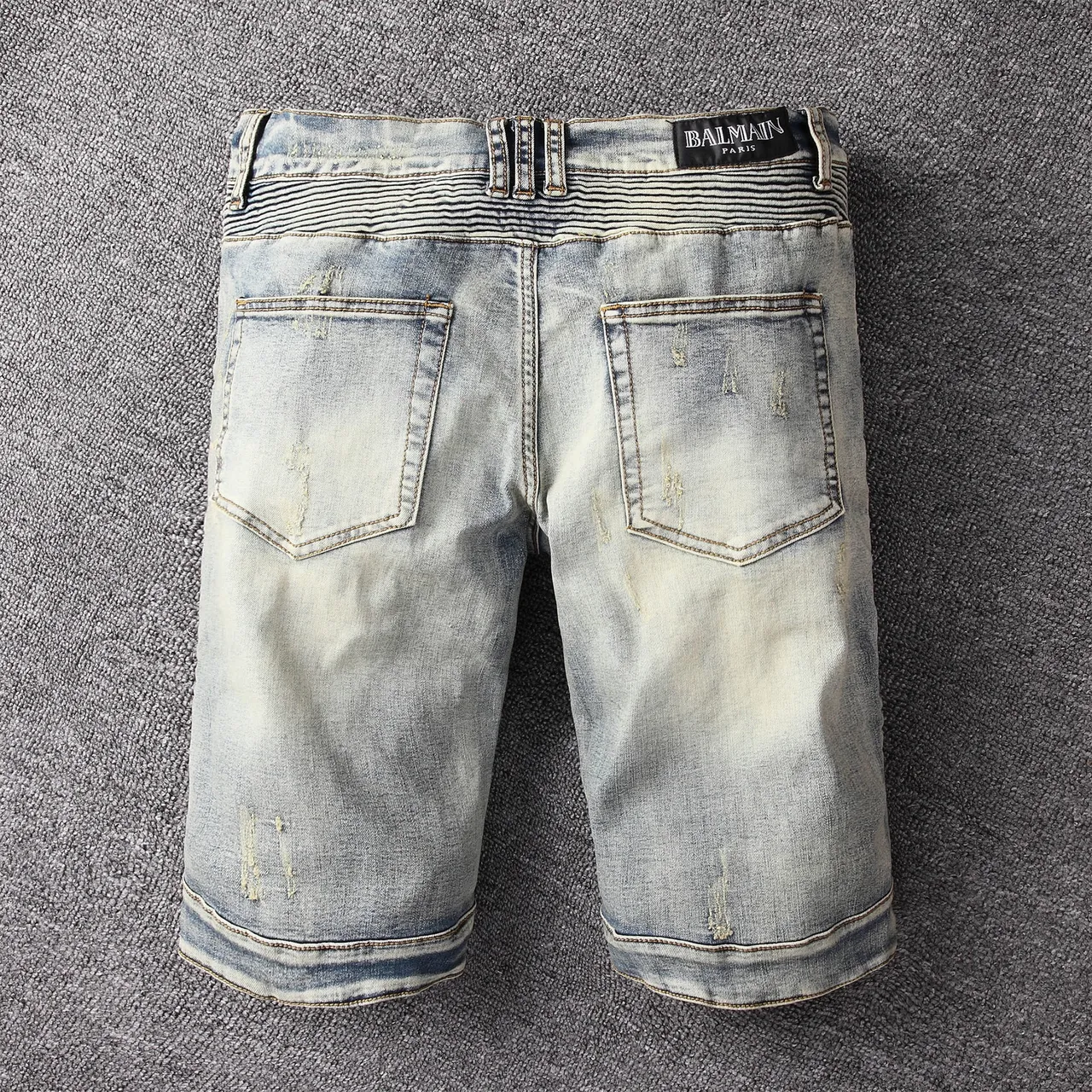 Distressed Panelled Knee Zip-Pocket Denim Shorts 14