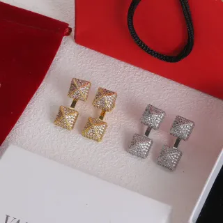 Double Square Pavé X-Pattern Crystal Earrings