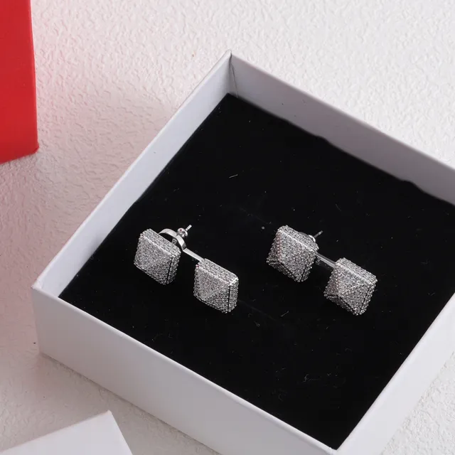 Double Square Pavé X-Pattern Crystal Earrings 3