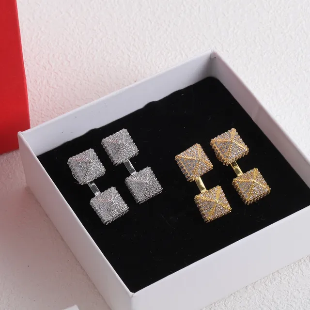 Double Square Pavé X-Pattern Crystal Earrings 4