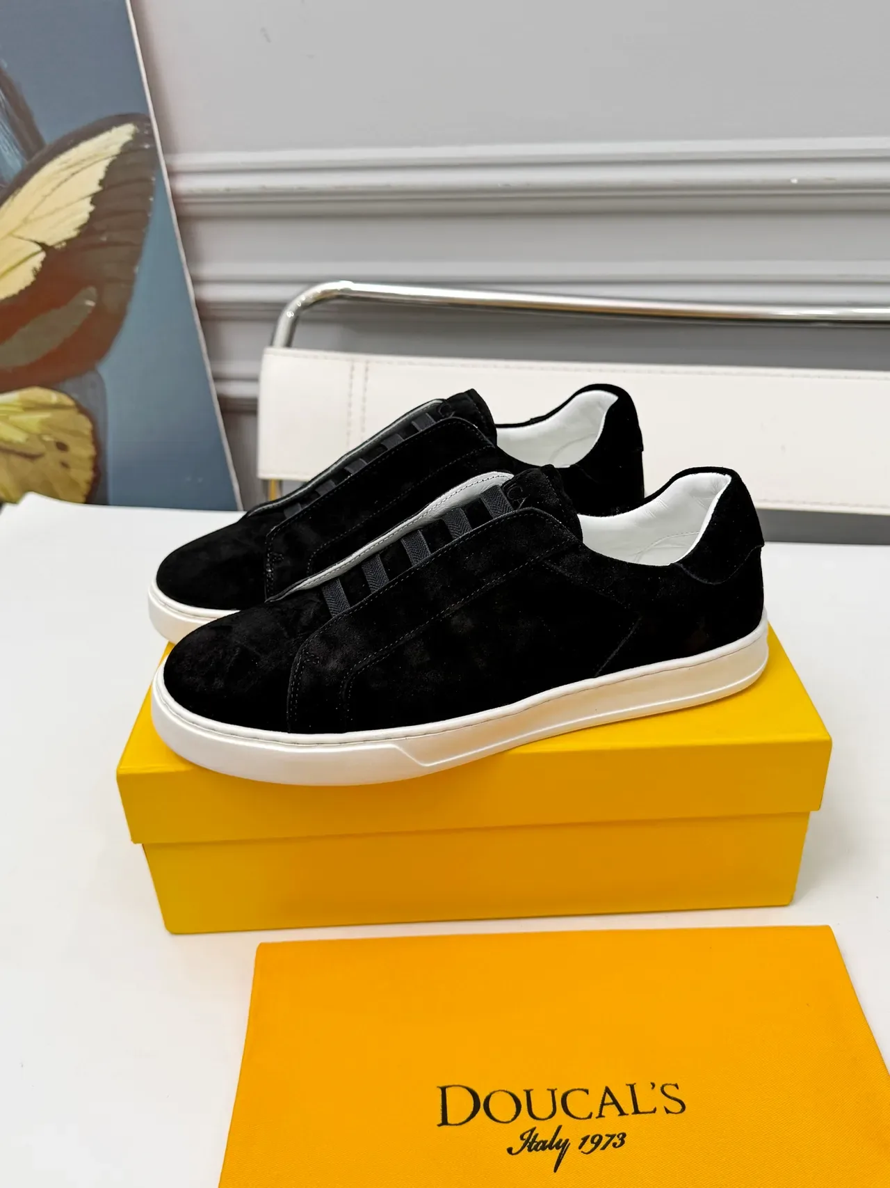 DOUCAI'S Black Suede Slip-On Lifestyle Sneakers 4