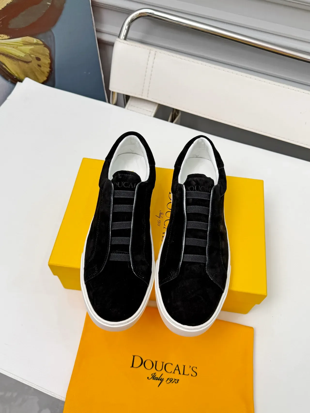 DOUCAI'S Black Suede Slip-On Lifestyle Sneakers 5