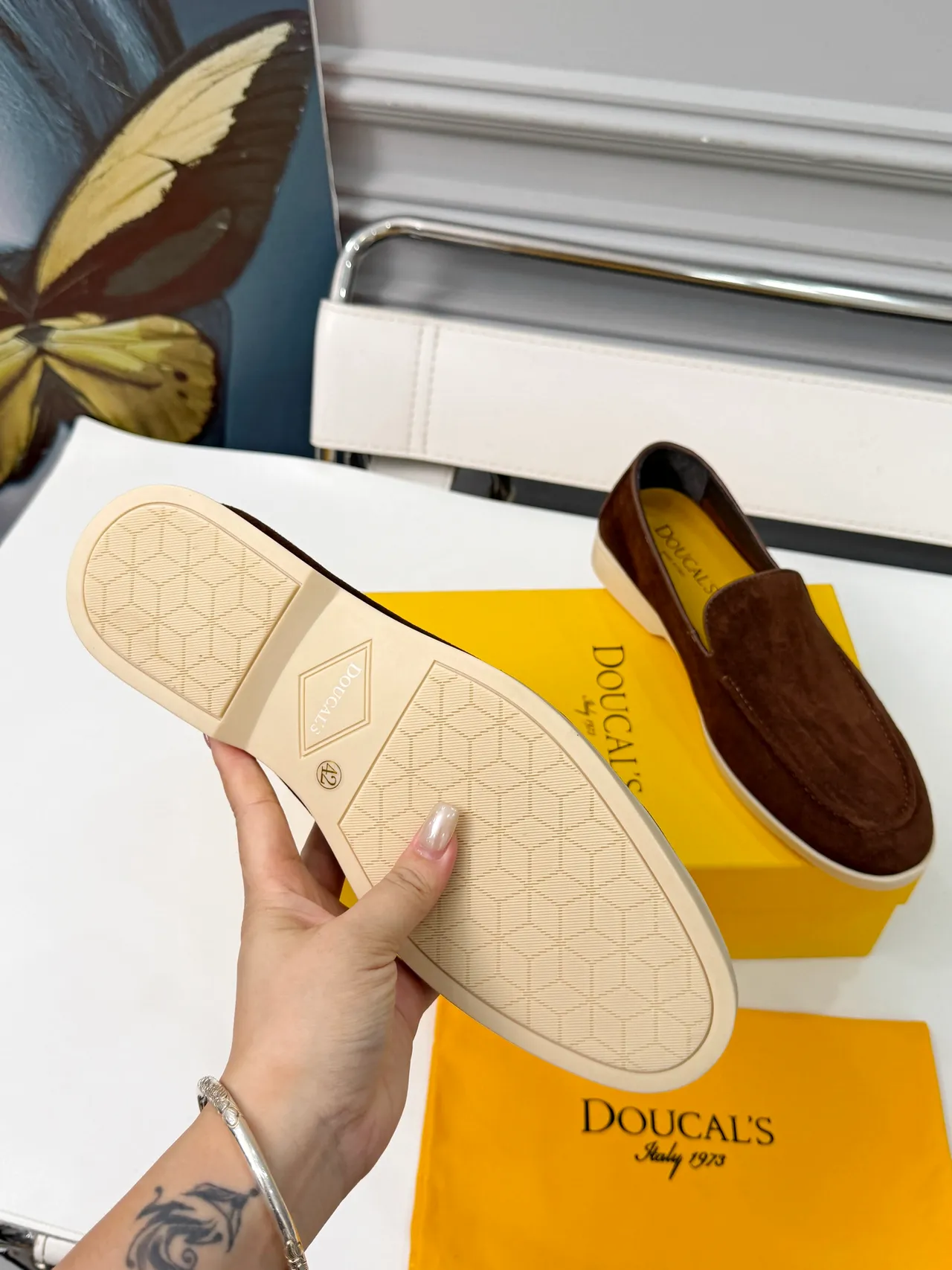 DOUCAL'S Brown Yellow Suede Upper Slip-On Construction Loafer 2