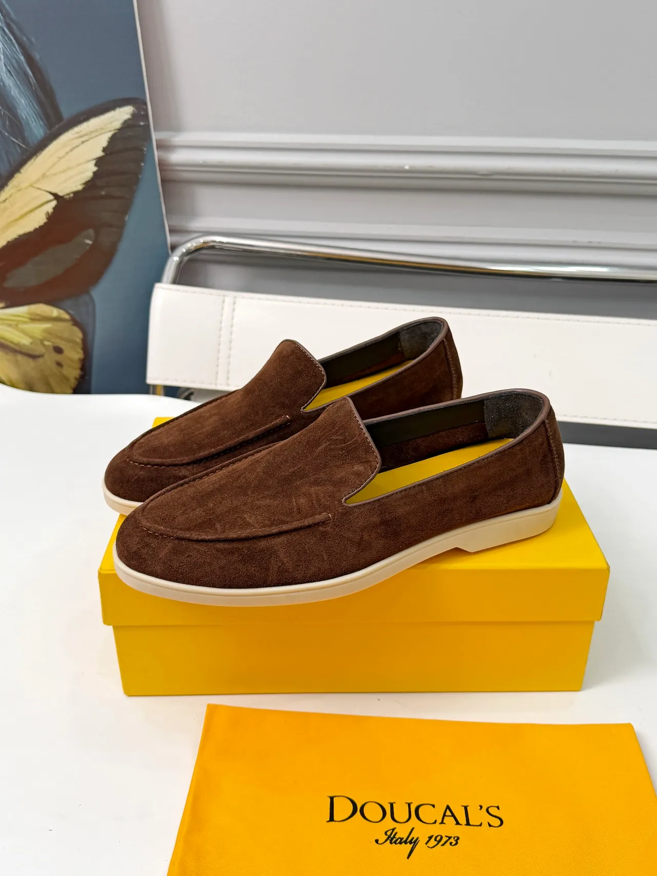 DOUCAL'S Brown Yellow Suede Upper Slip-On Construction Loafer 4