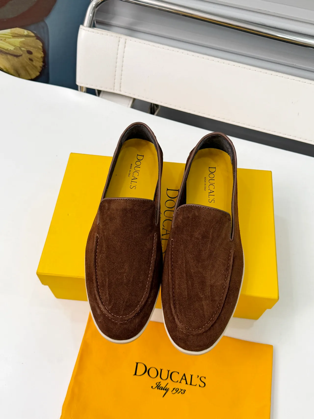 DOUCAL'S Brown Yellow Suede Upper Slip-On Construction Loafer 5