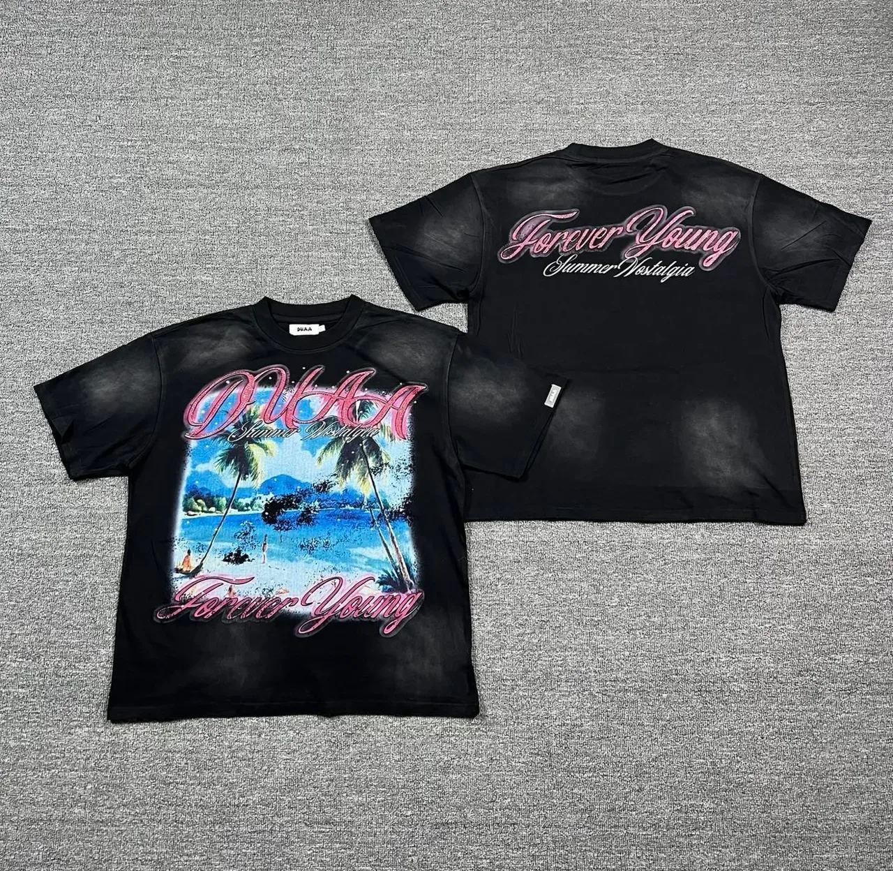 DUAA Graphic-Print Washed Black Oversized T-Shirt 4