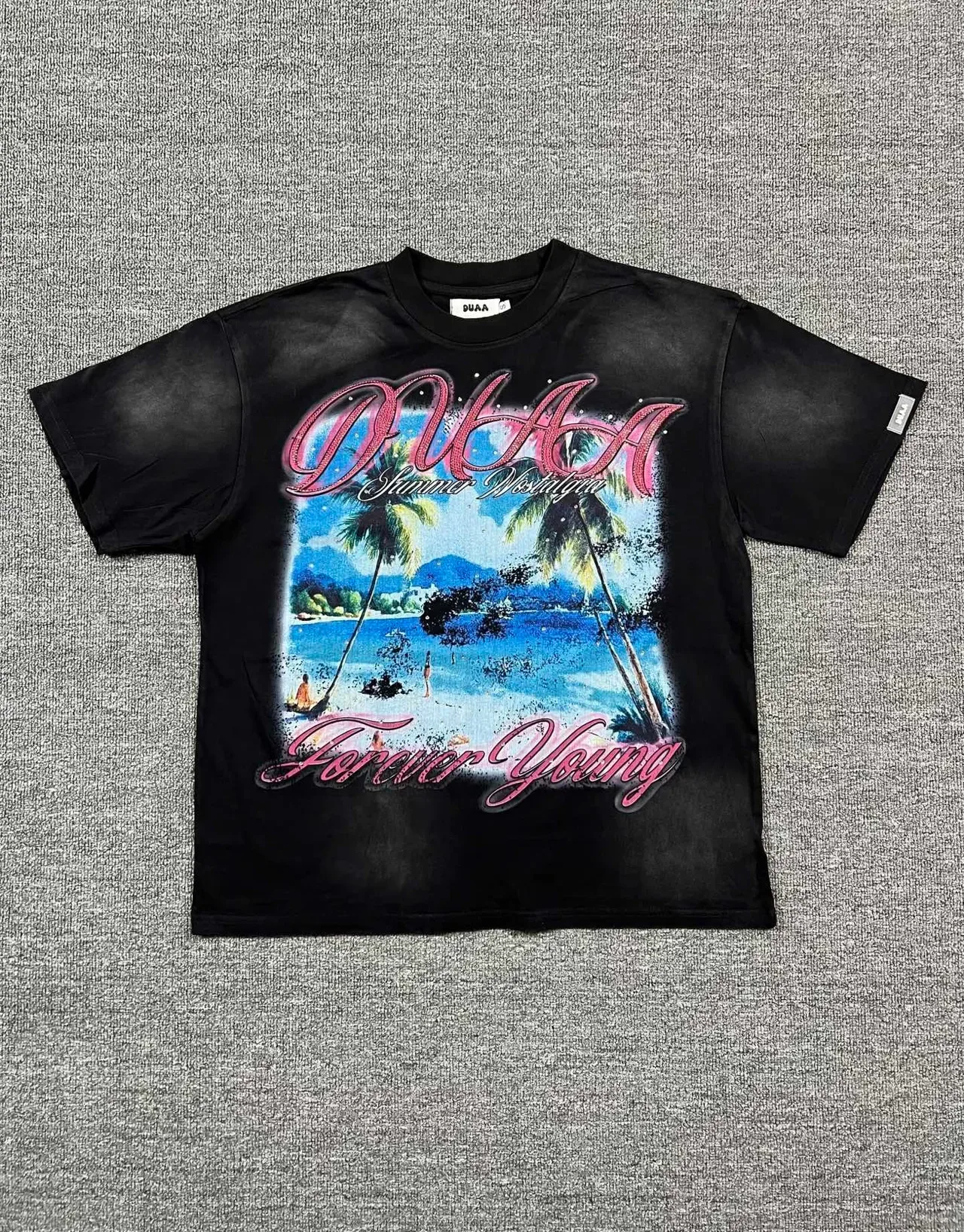 DUAA Graphic-Print Washed Black Oversized T-Shirt 6