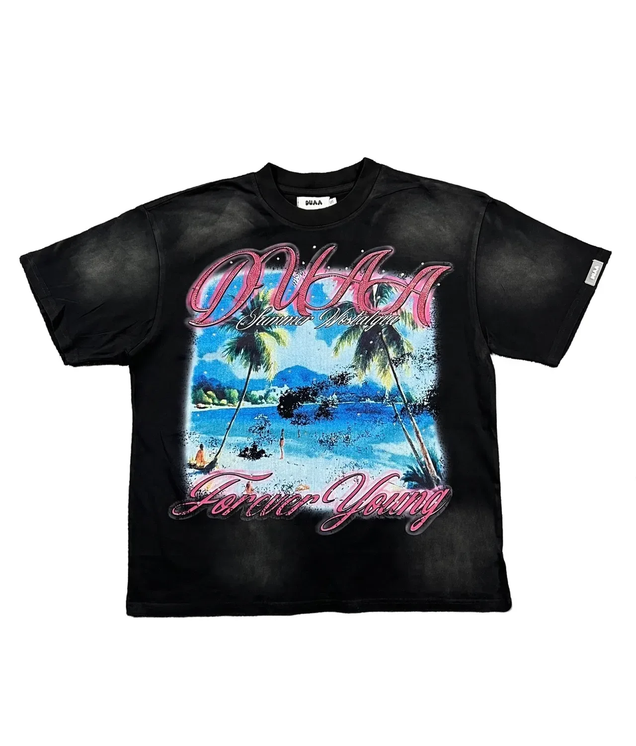 DUAA Graphic-Print Washed Black Oversized T-Shirt 9