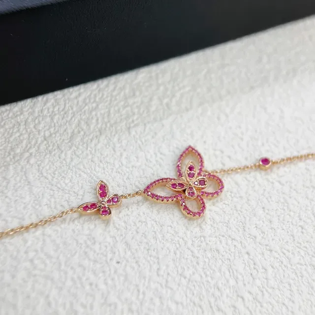 Dual Butterfly Pavé Pink Gemstone Gold-Tone Necklace 4