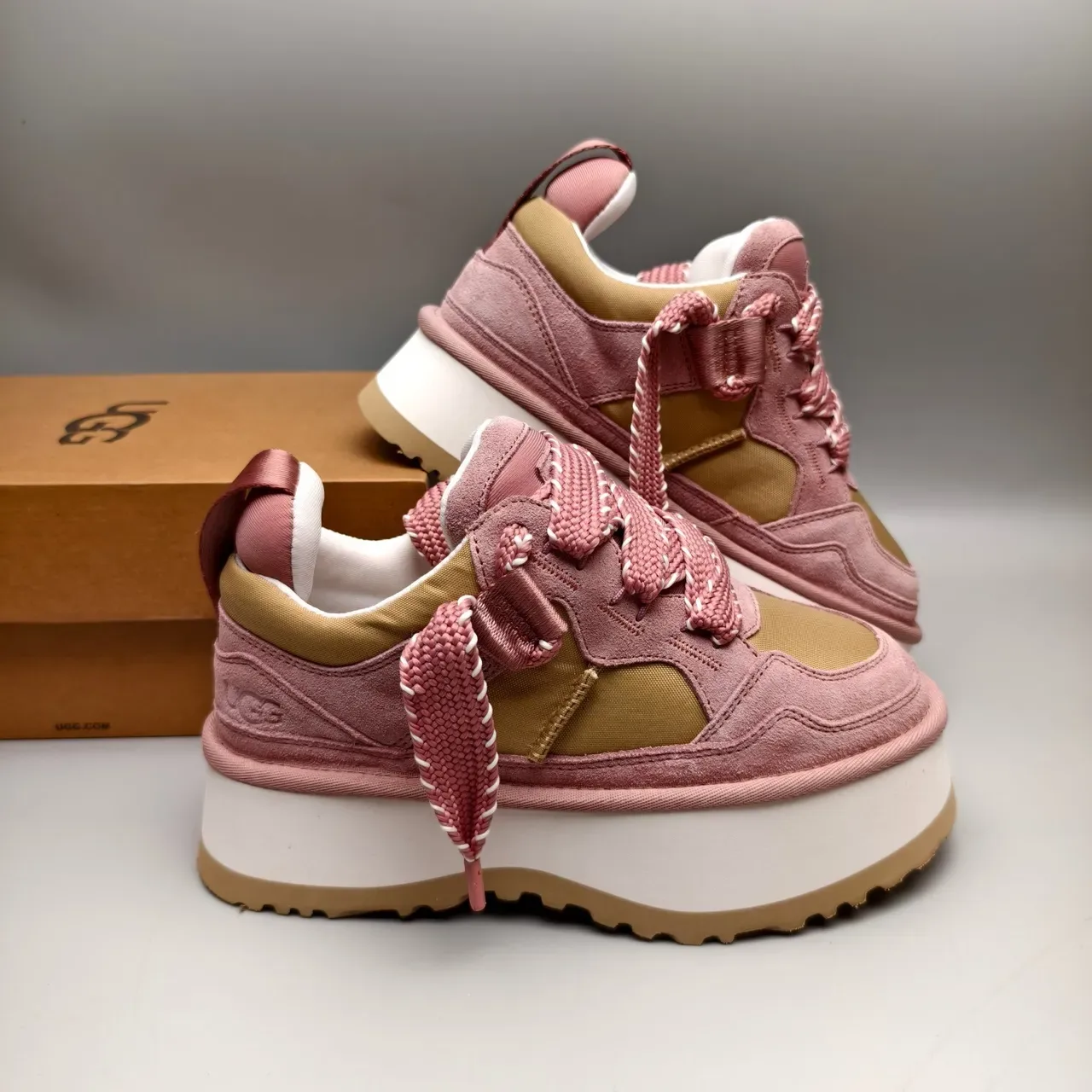 Dusty Pink and Olive Platform Suede Sneaker 6