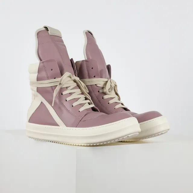 Dusty Pink Leather High-Top Platform Sneakers 3