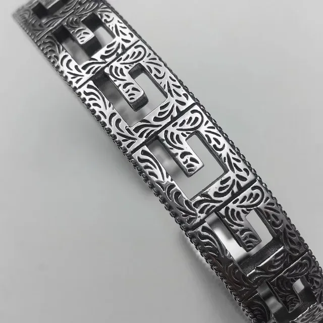 Engraved Greek Key Filigree Cuff Bracelet 6