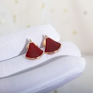 Fan-Shaped Red Enamel Gold-Tone Stud Earrings