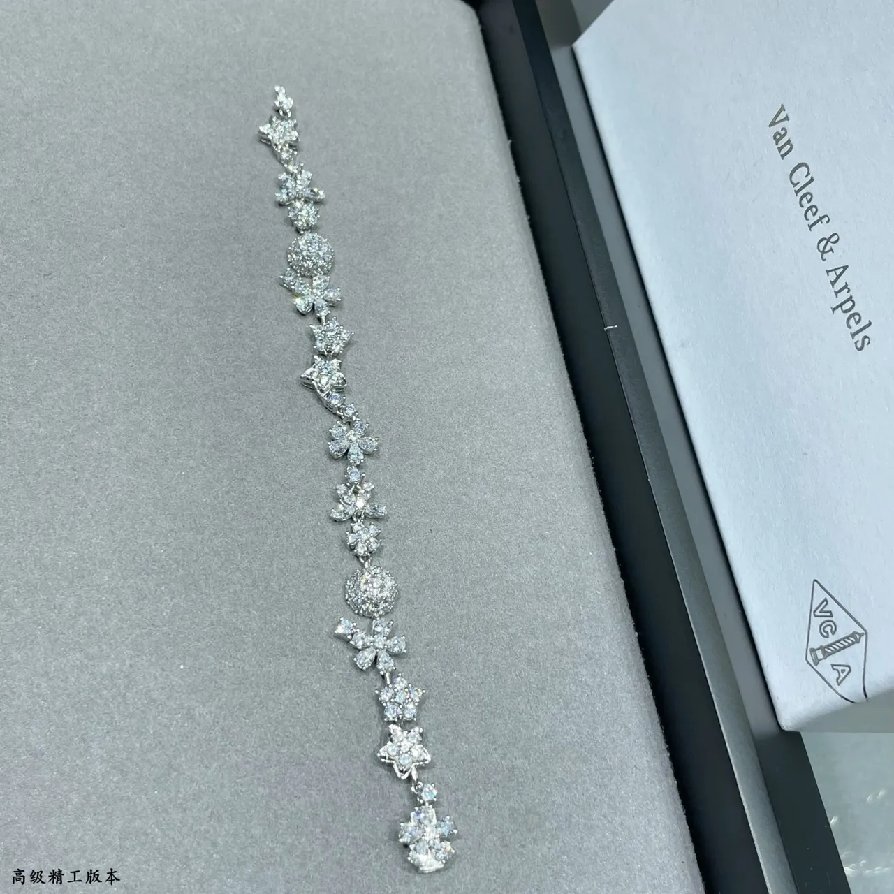 Floral and Star Motif Pave-Set Clear Stone Silver-Tone Bracelet 4